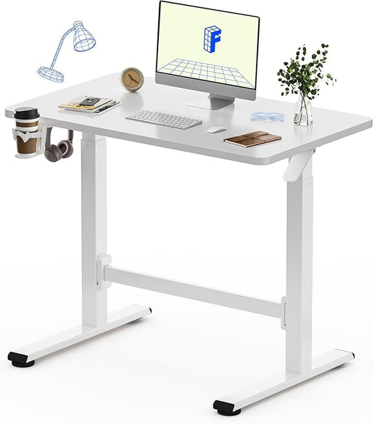 FLEXISPOT H7 Plus Gas Spring Adjustable Standing Desk, Mobile Rolling Sit-Stand Workstation with Whee, Cordless Stand Up Desk for Small Room & Home Office, 40" One-Piece Desktop White,height 27.6"–45"