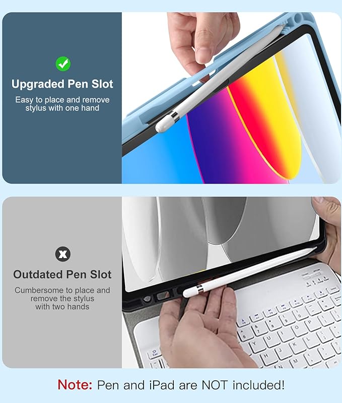 Hamile for iPad 11th 10th Generation Case with Keyboard - 7 Colors Backlit Wireless Detachable Folio Keyboard Cover with Pencil Holder for iPad 11-inch A16 2025 10th Gen 10.9 Inch 2022 (Sky Blue)