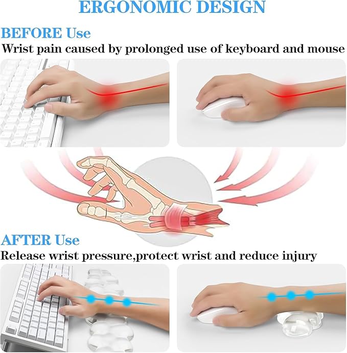 Gel Cloud Keyboard and Mouse Wrist Rest Set Cloud Silicone Clear Mouse Pad with Wrist Rest Extended Frosted Desk Mat Pad Acrylic Coaster Ergonomic Cute Wrist Pad for Computer Keyboard and Mouse 4PCS