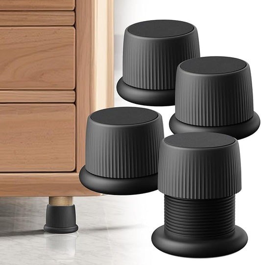 1.6-2.6 Inch Adjustable Bed Risers, Durable ABS & Anti Slip Bed Stoppers for Headboard, Suitable for Small Furniture Risers, Such As Table Risers, Chair Risers, Desk Leg Riser, Black 4 Pack