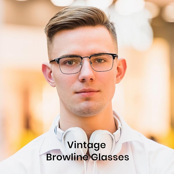 Cyxus Blue Light Blocking Glasses for Men Women, Half Rim Square Metal Frame Computer Gaming Glasses, Lightweight 8133