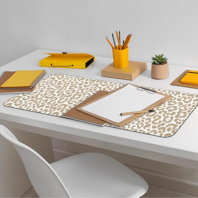 Gaming Mouse Pad with Non-Slip Base, Cute Mouse Mat with Stitched Edges for Keyboard and Mouse, Large Anime Mousepad for Computer, 31.5 x 11.8 inches (Leopard Print)