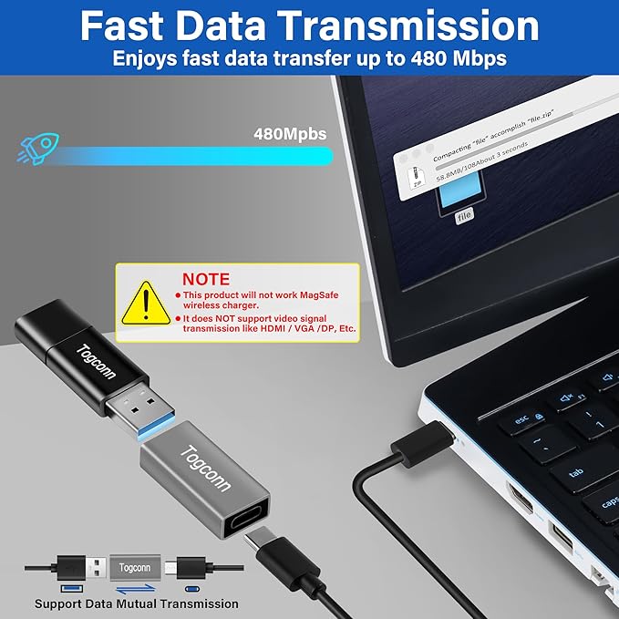 USB to USB C Adapter 4 Pack, Bi-Directional USB Type-C (Female) to Type-A (Female) OTG Converter Connector Support Charging & Data Sync for Laptop, PC, iPhone, MacBook Pro