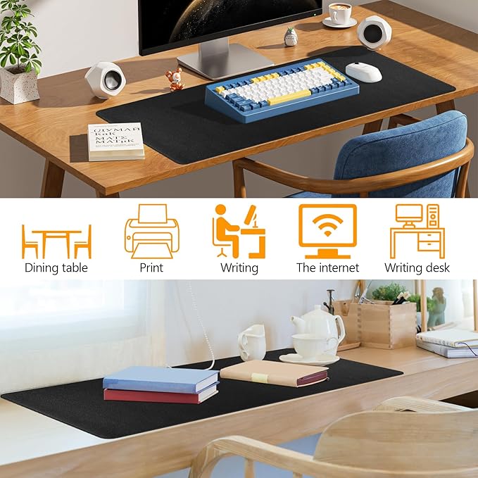 Black Leather Desk Mat Large Mouse Pad, Waterproof Desk Pad for Keyboard and Mouse, Non-Slip Computer Desk Protector, Smooth Mouse Movement Desk Mat for Home and Office(31.5"×15.7")