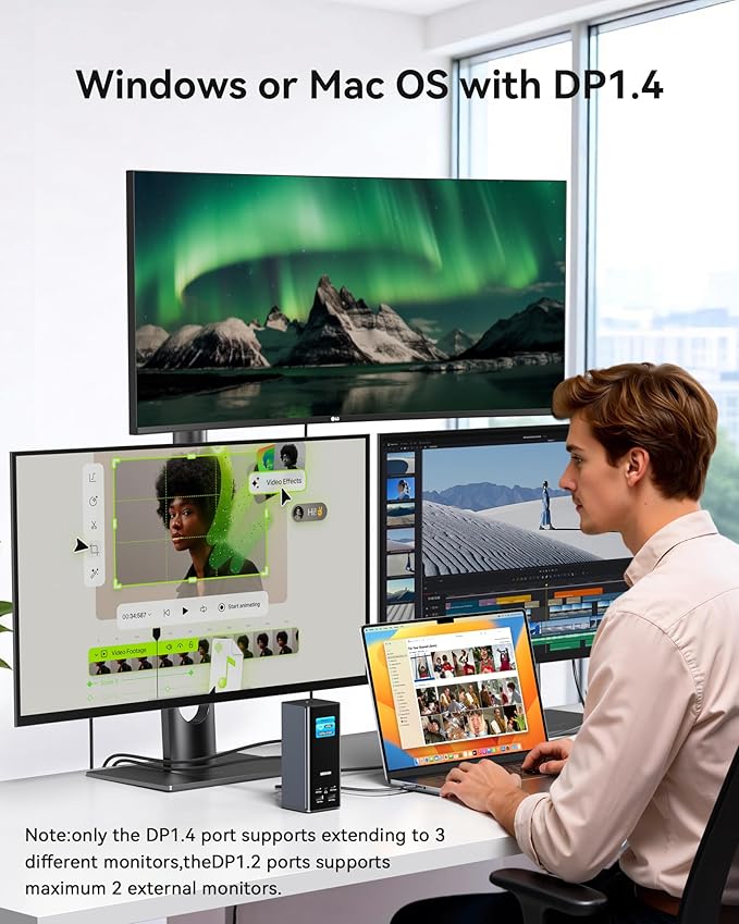 MOKiN USB C Docking Station 3 Monitors, 17-in-1 Triple Display Docking Station with 3 HDMI & 2 DP, 10G USB A/C, Gigabit Ethernet, 100W PD, Smart Display, SD/microSD, for Mac/Dell/Hp(Driver Required)