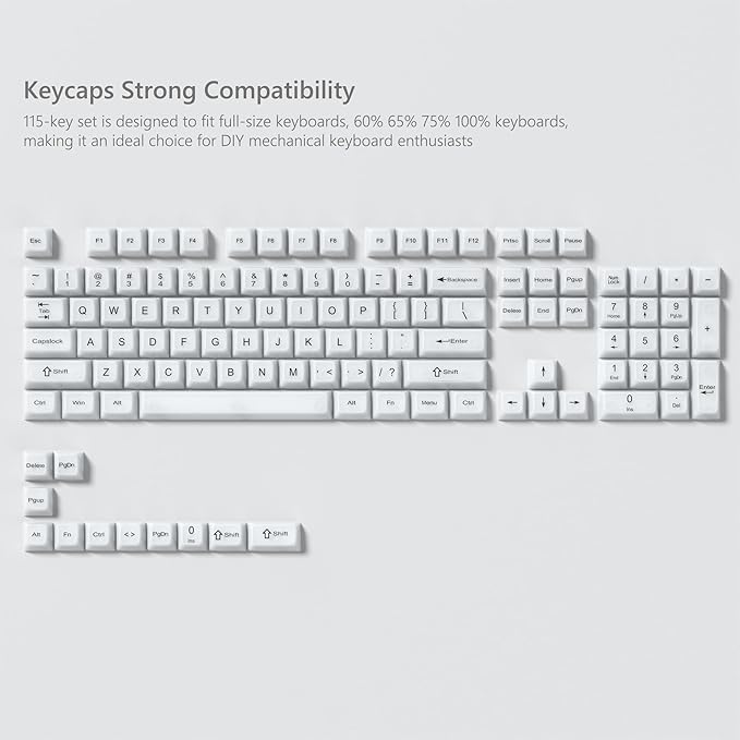 Womier Keyboard Keycaps Jelly, Cute White Keycaps 60 65 75 100 Percent, Transparent Clear Custom Key Cap Set for Cherry MX, Kailh, Outemu, Gateron Mechanical Keyboards(MDA Profile)