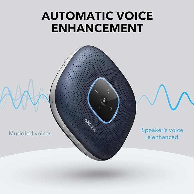 Anker PowerConf Speakerphone, Zoom Certified Conference Speaker with 6 Mics, 360° Enhanced Voice Pickup, 24H Call Time, Bluetooth 5.3, USB C, Compatible with Leading Platforms for Personal Workspaces