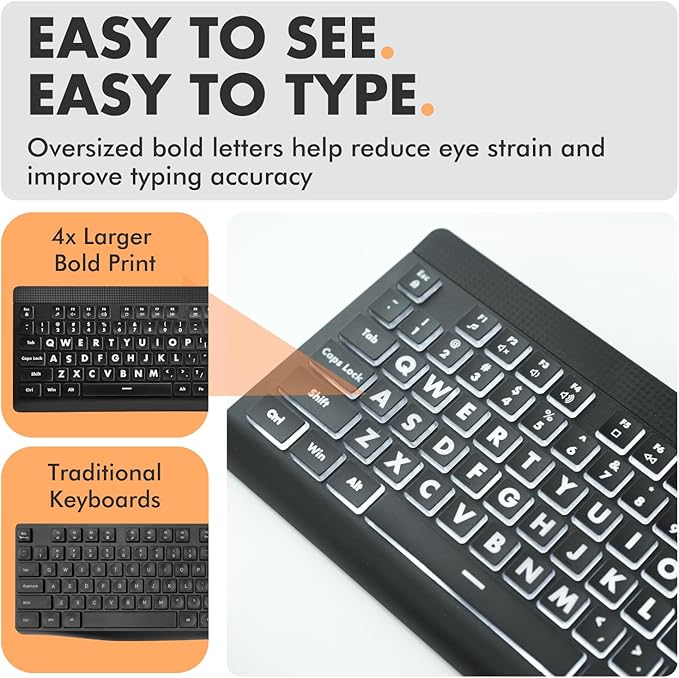 X9 Performance Wired Keyboard and Mouse Combo - Easy to See Backlit Large Print Keyboard Mouse for PC and Windows with 107 Light Up Keys, 7 Color LEDs, USB Wired, 4 DPI Modes