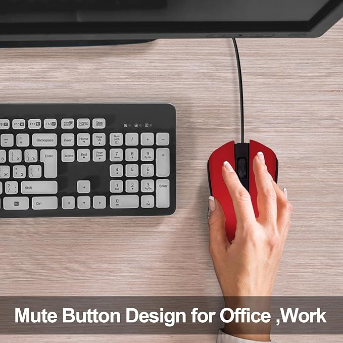 Guiheng Ergonomic USB Wired Computer Mouse for Right or Left Hand, with Durable Clicks for PC, Laptop, Desktop, Chromebook, Notebook, Mac (Red)
