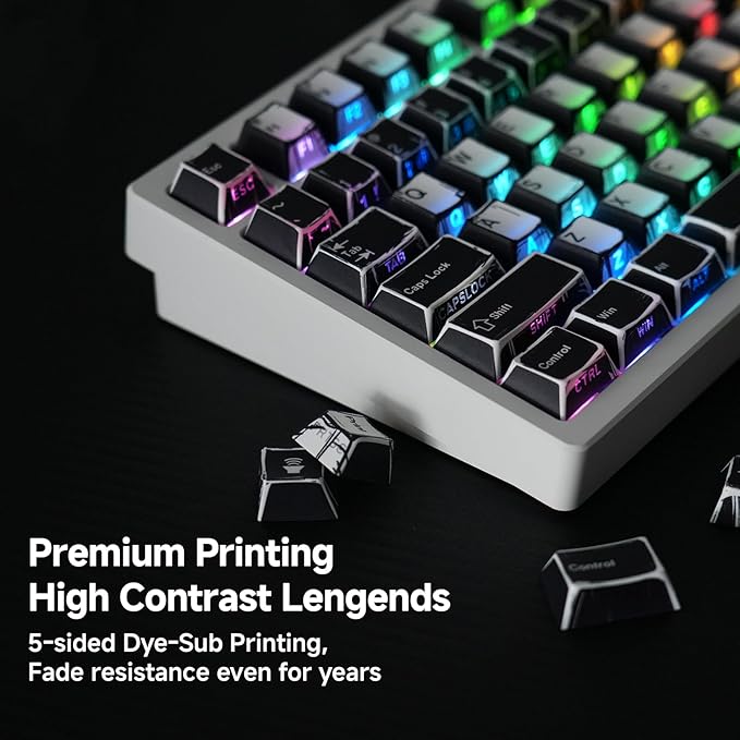 137 Versatile PBT Keycaps, No Tearing, Never Fade & Non-Slip, Black & White RGB Backlit Keycaps for Mechanical Keyboard (Typing, Gaming, Anime Passion), Ergonomic (Doubleshot MX, Fit All Layout)