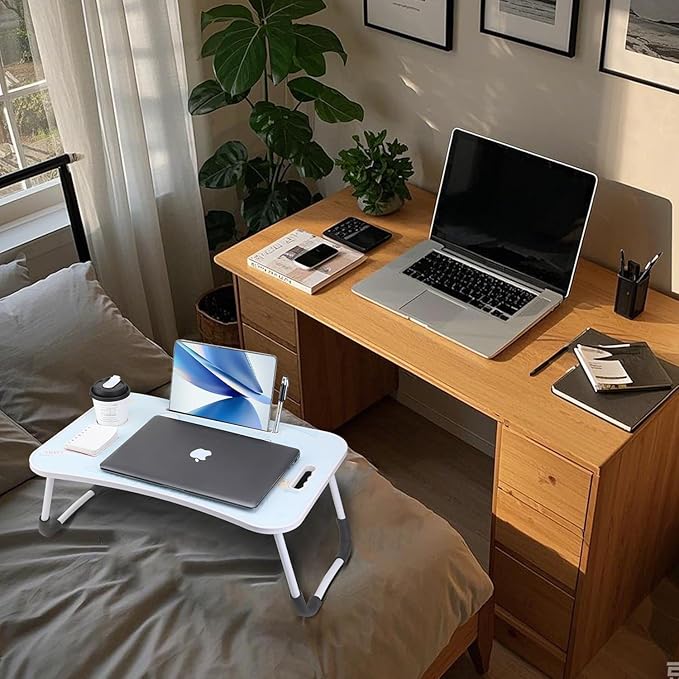 Laptop Desk Foldable Kawaii Bed Desk Table Cute Folding Breakfast Tray Portable Lap Standing Desk Notebook Stand Reading Holder for Bed/Couch/Sofa/Floor (Blue)