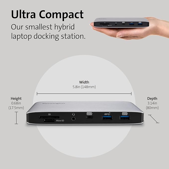 Kensington SD2480T Thunderbolt 3 and USB-C Dual 4K Docking Station with 60W PD, SD & Micro SD Card Reader, for Windows and MacBooks (K38410NA)