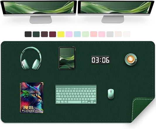 Large Desk Pad, 47.2" x 17" PU Leather Desk Mat for Desktop, Non-Slip Office Desk Mat for Desk, Desk Blotter Pad, Waterproof Computer Pad for Desk, Keyboard Mats for Home & Office (Dark Green)