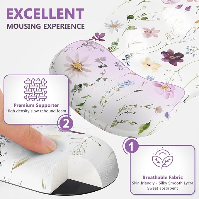 AKIT Valley Design Ergonomic Mouse Pad with Wrist Rest for Computer Keyboard, Cute White Keyboard Mouse Pad with Wrist Support Soft Memory Foam Cushion Mousepad Gaming Wrist Pad for Office Work Desk