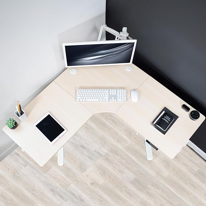 VIVO Electric Corner L-Shaped 47 x 47 in Standing Desk, Memory Height Adjustment, Light Wood Top White Frame, DESK-E1L94C