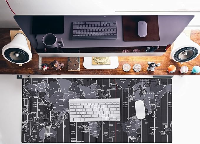 KTRIO Large Gaming Mouse Pad Desk Mat, Superior Micro-Weave Cloth, Non-Slip Rubber Base, Stitched Edges, Water-Resistant, for Gamer, Office & Home, 31.5 x 15.7 Inch，World Map
