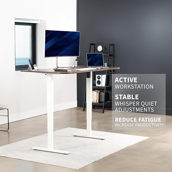 VIVO Electric Stand Up Desk Frame Workstation with Memory Touch Pad, Single Motor Ergonomic Standing Height Adjustable Base, White, DESK-V102EW