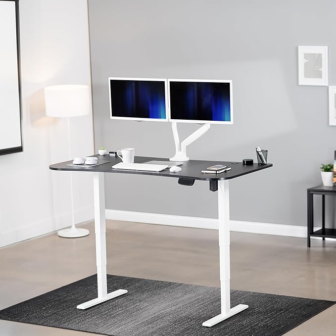 VIVO Electric 63 x 32 in Standing Desk, Memory Height Adjustment, 176 lb Frame Support, 2E Series, Black Top White Frame, DESK-KIT-2EWB