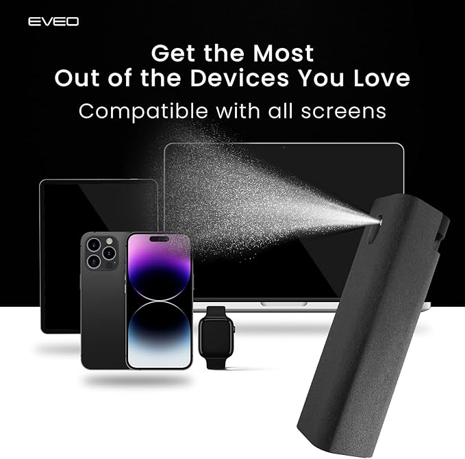EVEO Screen Cleaner Spray and Wipe - 2-in-1 Car Screen Cleaner & iPhone Cleaner Touchscreen Mist Cleaner for Laptop, Computer, MacBook, iPad and More - 1 Pack (Blue)
