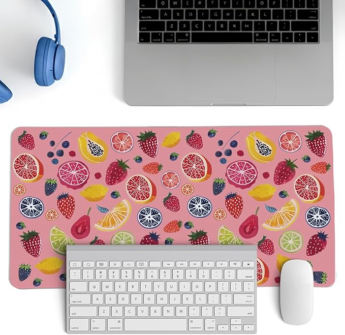 Colorful Cute Fruit Mouse Pad,Pink Cottagecore Strawberry Mouse Pads,Summer Orange Desk Mat for Home Office Dorm Desktop Decor,23.6x11.8 Inch