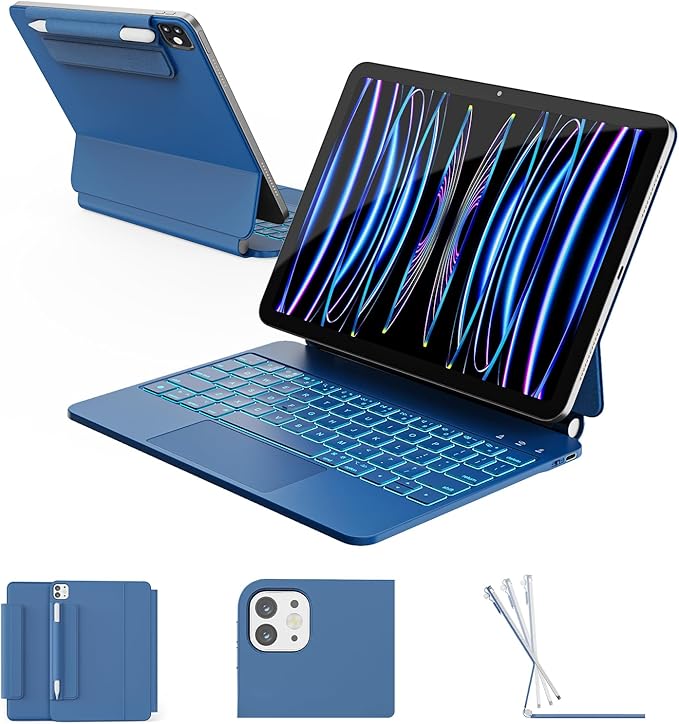 for iPad Air 11 inch Case with Keyboard (M4/M3/M2, 2026/2025/2024), iPad Pro 11 (4th/3rd/2nd/1st Gen) & Air 5/4th Magic Keyboard Case, 11 Colors Backlit, Multi-Touch Trackpad, Steel Blue