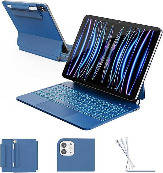 for iPad Air 11 inch Case with Keyboard (M4/M3/M2, 2026/2025/2024), iPad Pro 11 (4th/3rd/2nd/1st Gen) & Air 5/4th Magic Keyboard Case, 11 Colors Backlit, Multi-Touch Trackpad, Steel Blue