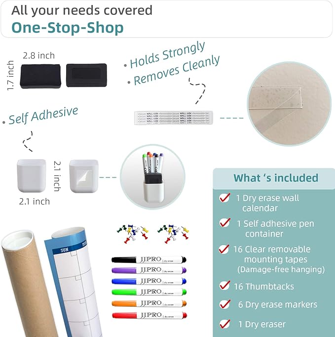 Large Dry Erase Wall Calendar - 52"x36" - Blank Undated Yearly Calendar - Whiteboard Premium Laminated Planner - Reusable Laminated Office Jumbo 12 Months Calendar