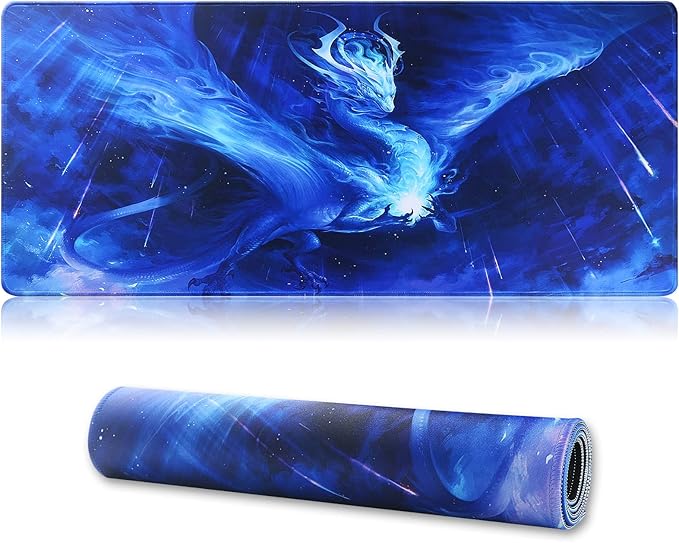 Large Gaming Mouse Pad with Stitched Edges,[27.5x11.8In] Extended Mouse Pad with Non-Slip Natural Rubber Base for Gamer/Desktop/Office/Home (70x30 Bluedragon)