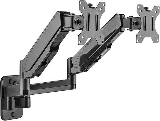Mount-It! Dual Monitor Wall Mount Bracket - Double Computer Monitor Wall Mount With Two Height Adjustable Full Motion Arms Tilt up to 17" - 32" Inch Screens with 75, 100 VESA Patterns, 19.8 Lb Per Arm