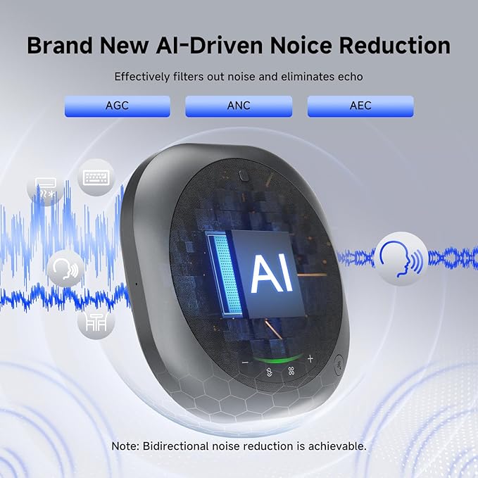 SVBONY Omni2P Conference Microphone,Dual Loudspeaker&2 Pickup Modes for Conference Room, AI Bidirectional Noise Cancellation, Bluetooth 5.3, 6 Mics Supports 20 People Telephone Audio for Zoom Meetings