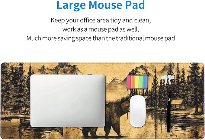 Vintage Bear Desk Mat Large Gaming Mouse Pad Bear Extended Mousepad Big in Laptop Computer Mouse Keyboard Mat for Office Desk Decor 31.5x12 in