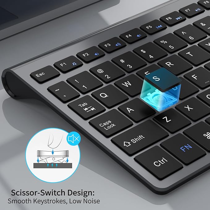 JOYACCESS Wireless Keyboard, 2.4G Slim and Compact Wireless Keyboard with Numeric Pad for Laptop, MacBook Air, Apple, Computer, PC(Black and Grey)