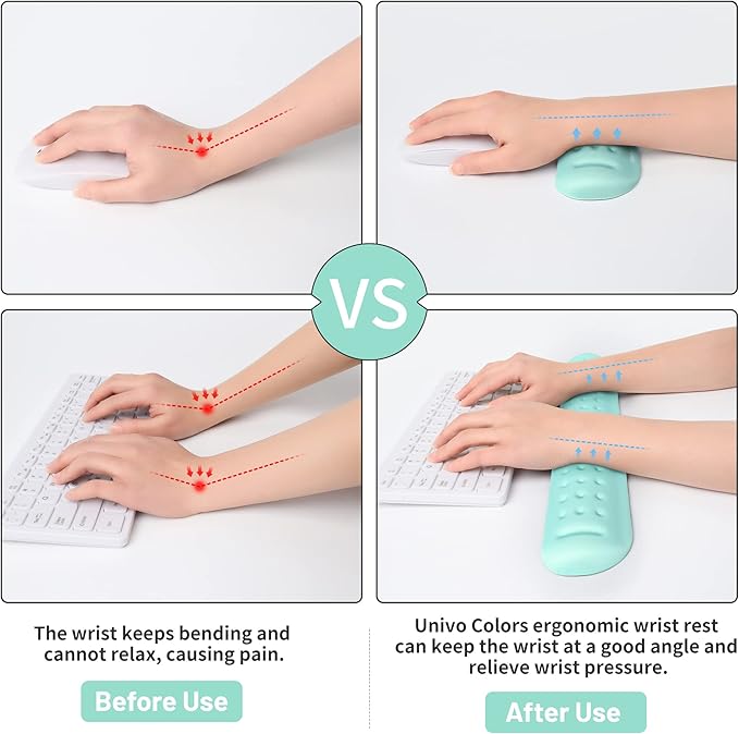 UnivoColors Turquoise Green Keyboard Wrist Support and Mouse Wrist Rest Set, Made of Memory Foam Soft Gel, Ergonomic Pad for Computer, Laptop, Mouse, Office, Gaming