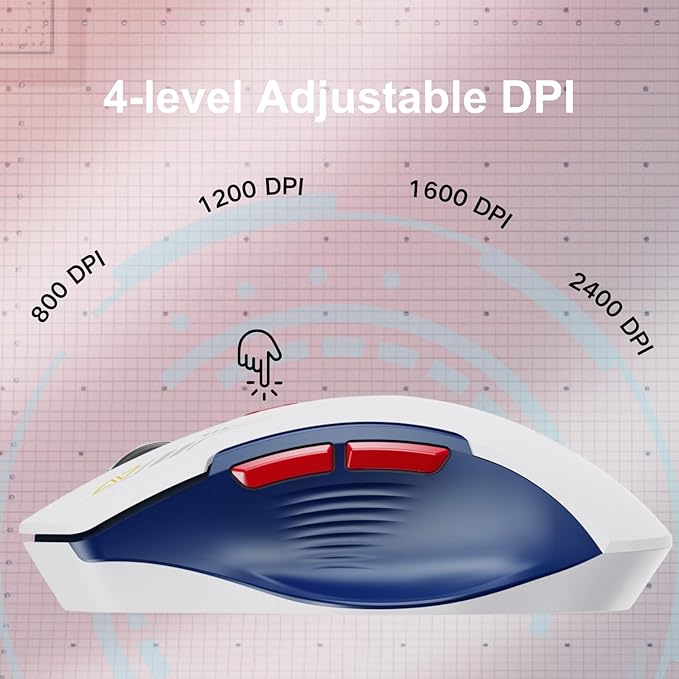 Uineer Wireless Mouse, [Upgraded] Visible Battery Display，Rechargeable Laptop Mice 2.4G USB, 4 Adjustable DPI Levels,Optical Ratón Wireless for Laptop PC Computer,White and Blue