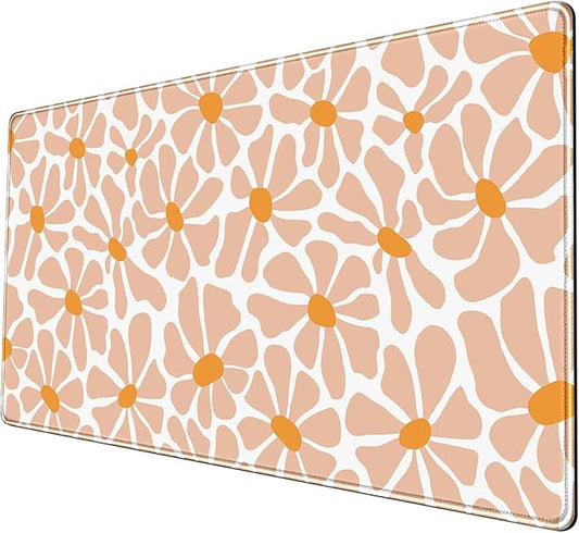 Boho Groovy Floral Leaf Mouse Pad Xl-31.5x15.7in-Desk Mousepad-Extended Aesthetic Keyboard Mouse Pad-for Desk Kid Girl with Stitched Edges Non-Slip Cozy Office Decor