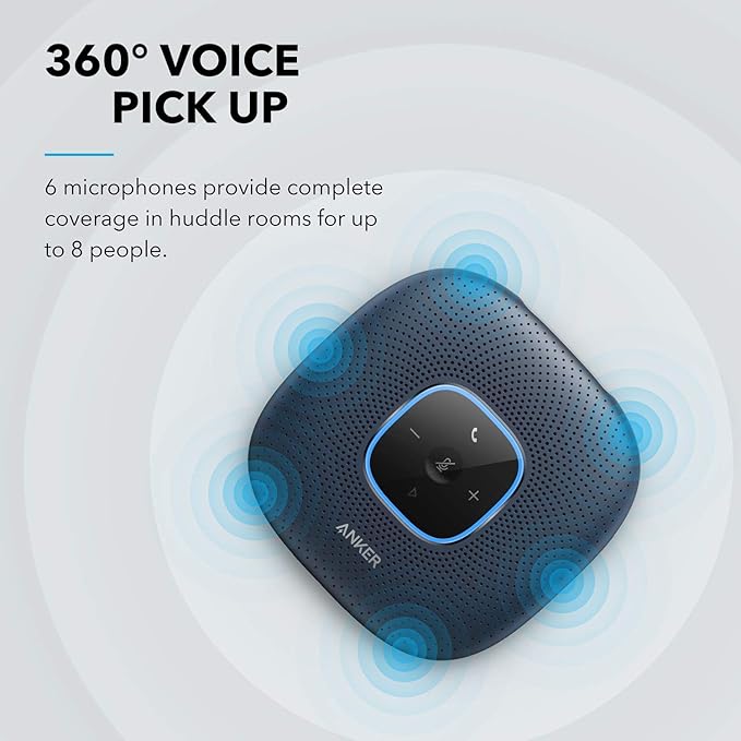 Anker PowerConf Speakerphone, Zoom Certified Conference Speaker with 6 Mics, 360° Enhanced Voice Pickup, 24H Call Time, Bluetooth 5.3, USB C, Compatible with Leading Platforms for Personal Workspaces