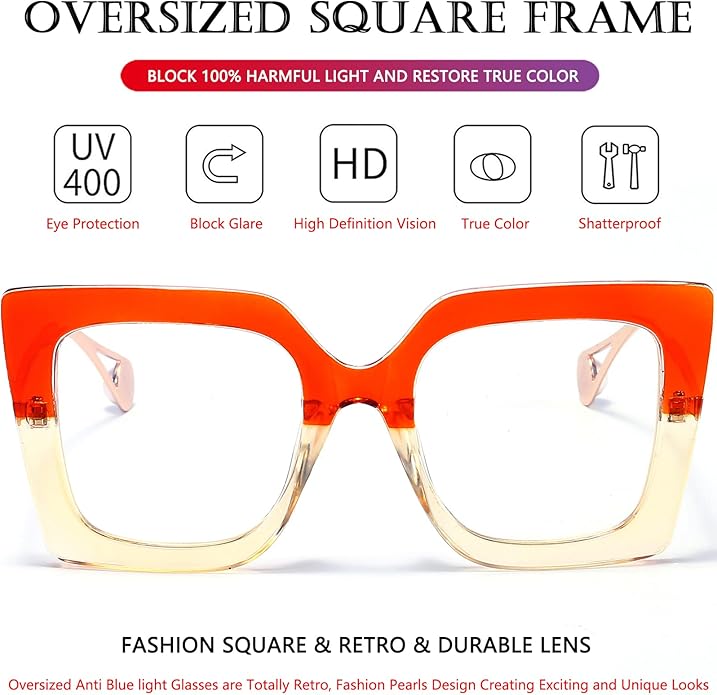 AIEYEZO Oversized Blue Light Glasses for Women, Anti Fatigue Prevent Headache Computer Eyeglasses