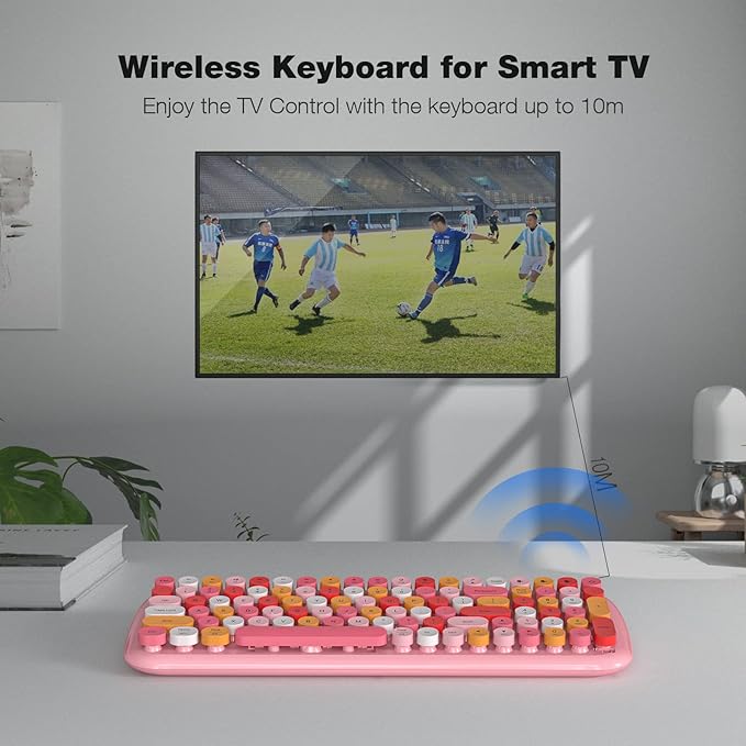 MOFII Wireless Keyboard and Mouse Combo, Full-Size Retro Typewriter-Style Wireless Keyboard with Optical Mouse for Computer/Laptop/Windows/Mac (Light Pink)