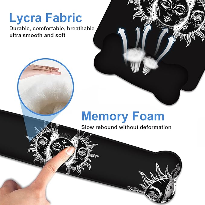 Keyboard Wrist Rest & Mouse Pad Wrist Support Set, Moon and Sun with Many Fractal Faces Celestial Energy Mystic Art Non-Slip Rubber PU Base for Home Office Working Studying Easy Typing & Pain Relief