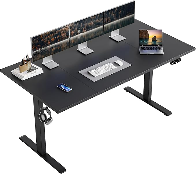 Agilestic Electric Standing Desk, 63 x 24 Inches Height Adjustable Desk, Sit Stand up Desk for Work Office Home, Splice Board, Black