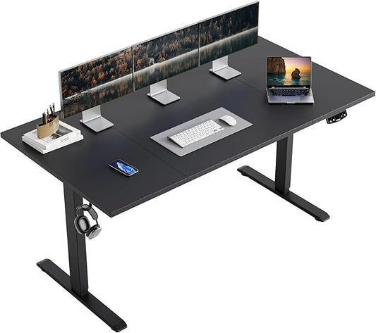Agilestic Electric Standing Desk, 63 x 24 Inches Height Adjustable Desk, Sit Stand up Desk for Work Office Home, Splice Board, Black