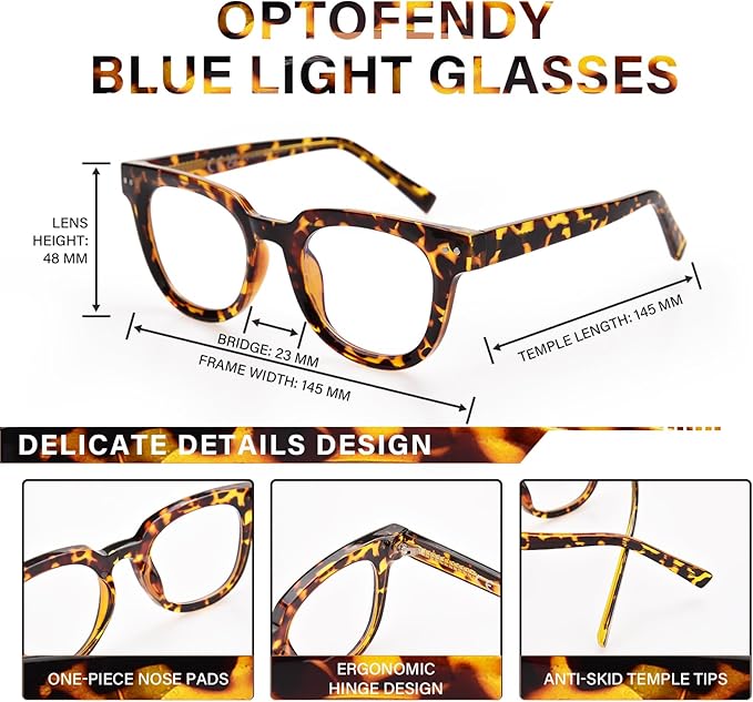OPTOFENDY Oversized Blue Light Blocking Glasses for Women, Fashion Square Computer Eyeglasses