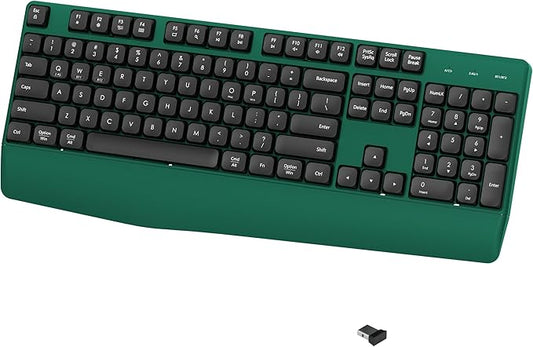 Wireless Bluetooth Keyboard, Ergonomic Wireless Keyboard with Wrist Rest, 2.4GHz & Bluetooth Dual-Mode Compatibility for PC, Laptop, Windows, Mac, and More (Black Green)