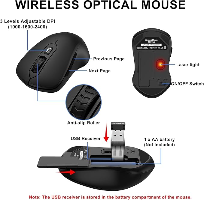 Wireless Keyboard and Mouse Combo, Full Size Quiet Key Computer Keyboard and Cordless Mice with 3 DPI Adjustable, 2.4G Lag-Free, Long Battery Life, Compatible with Windows and Mac Systems