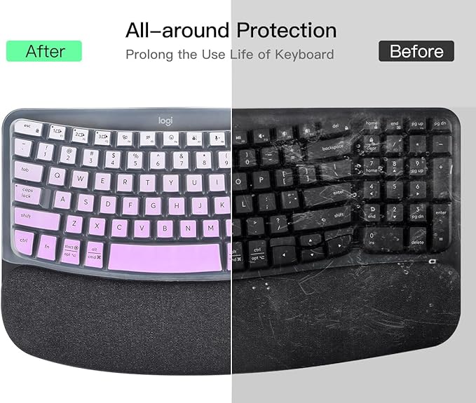 Keyboard Cover Skin for Logitech Wave Keys MK670 Combo Keyboard Skin, Logitech Wave Keys Wireless Ergonomic Keyboard Cover Protector Skin Accessories, Ombre Purple