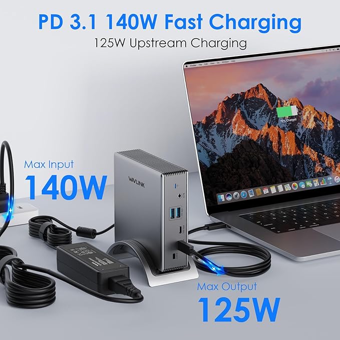 Laptop Docking Station,WAVLINK PD3.1 Docking Station 3 Monitors with 2*HDMI + DP,Single 4K@144Hz,140W PD Charge,USB-C 10Gb,USB-A 5Gb,Gigabit Ethernet,Audio/Mic for Windows System Computer