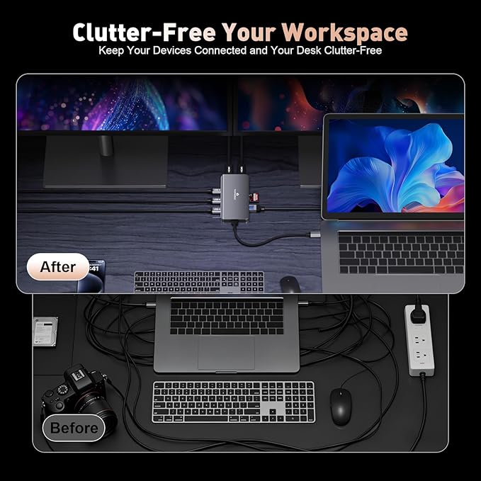 9 in 1 Docking Station Dual Monitor, USB C to Dual HDMI Adapter, 1000Mbps LAN, 100W PD, SD/TF 3*USB-A Data Port, HDMI Extended Display Laptop USB C Hub for HP/Dell/XPS/Lenovo/Laptop