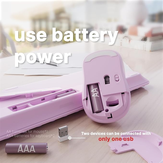 x UBOTIE Wireless Keyboard and Mouse Combo with 110 Round Keycaps, Power Switch, and Scissor-Switch Typing Feel – Ideal for Office Use(Purple Gradient)