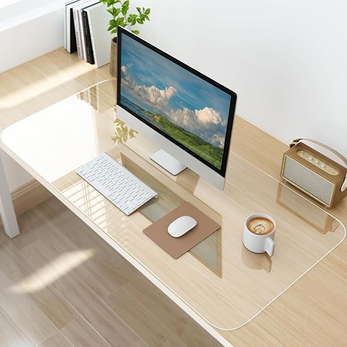Clear Desk Mat, Non-Slip PVC Desk Protector Mat with Round Edge, Heat Resistant & Waterproof Clear Desk Writing Mat for Home and Office (55.1''*23.6'')