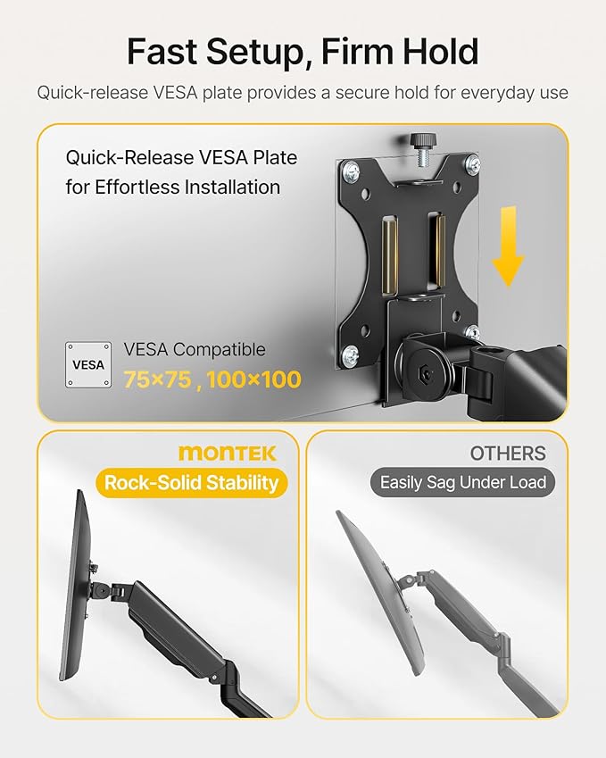 monTEK Dual Monitor Mount with USB Fits 17-32 Inch Screens Holds 19.8lbs, Fully Adjustable Dual Monitor Arm, with Clamp/Grommet, Cable Management, Quick Release Plate, VESA 75/100mm